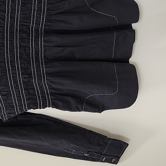 GANNI Women's Shirred organic cotton-poplin Black Blouse Size Small - Picture 15 of 17